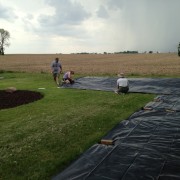 Laying out black plastic to kill the existing grass