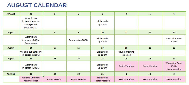 Mayfield Church - August 2022 Calendar